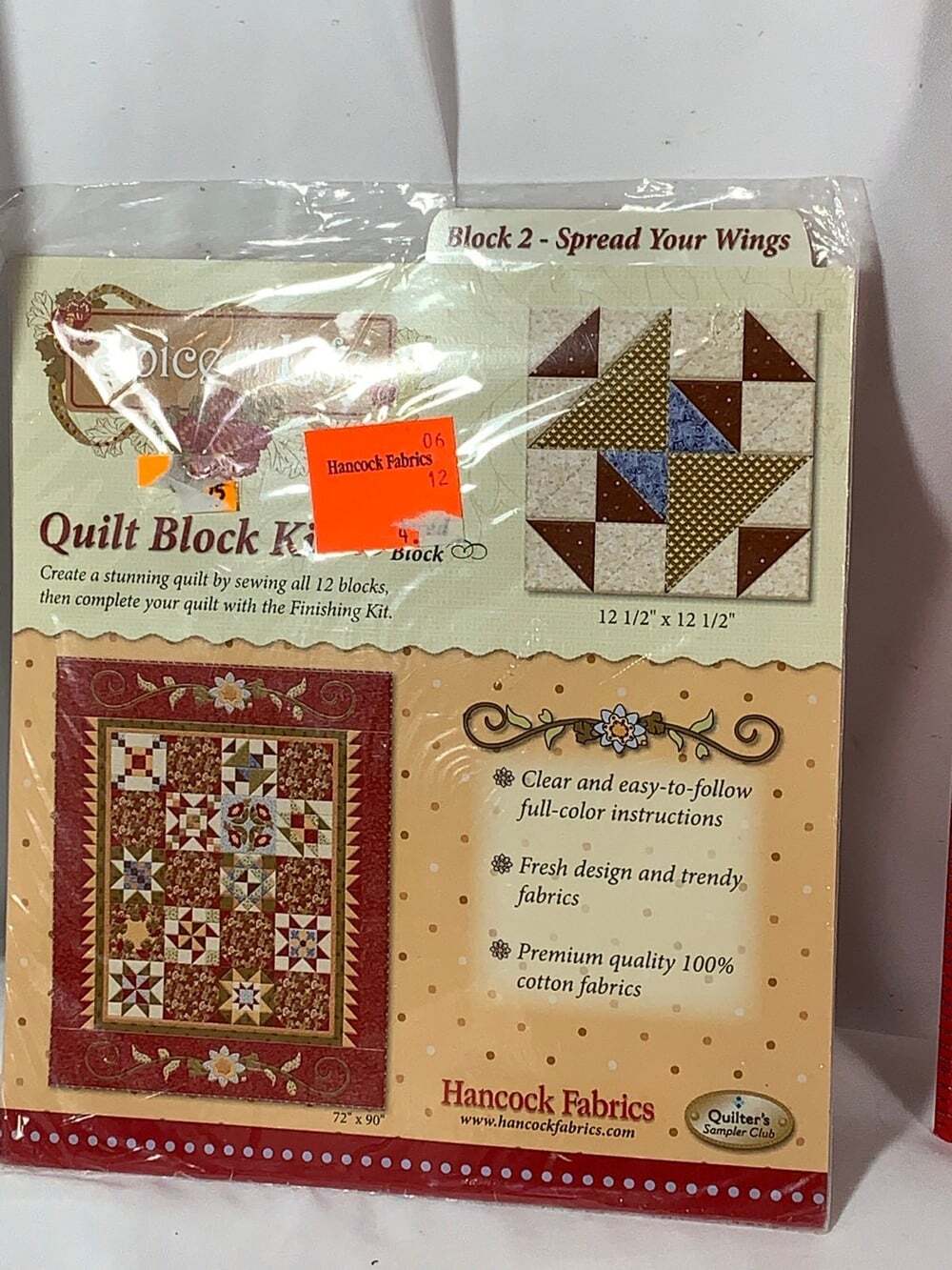 Spice of Life Quilt Block kit B2 Spread Your Wings